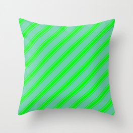 [ Thumbnail: Aquamarine & Lime Colored Stripes Pattern Throw Pillow ]