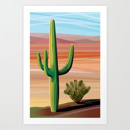 Saguaro Cactus in Desert Art Print