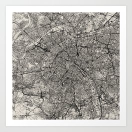 Paris Map - Black&White City Maps Art Print