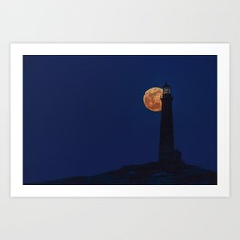 Full blue moon behind Thacher island lighthouse Art Print