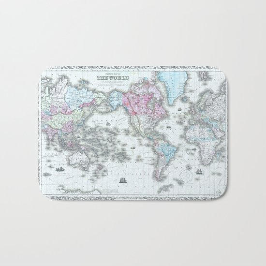 Vintage World Map 1855 Bath Mat