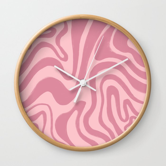 Cozy Hand-Painted Retro Modern Swirl in Rose Pink on Blush Pink Wall Clock