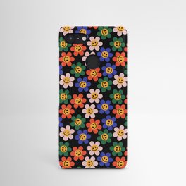 colorful happy flowers black pattern Android Case