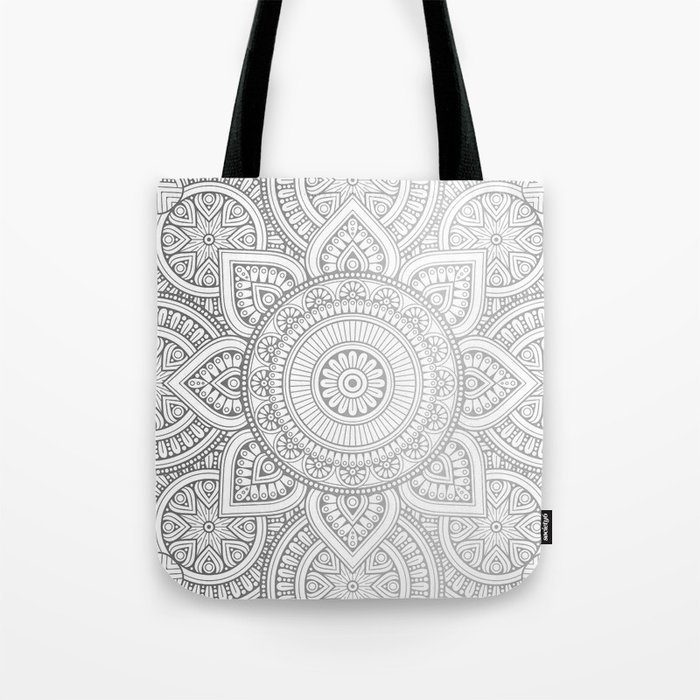 Silver Mandala Pattern Illustration Tote Bag
