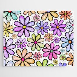 Doodle Daisy Flower Pattern 17 Jigsaw Puzzle