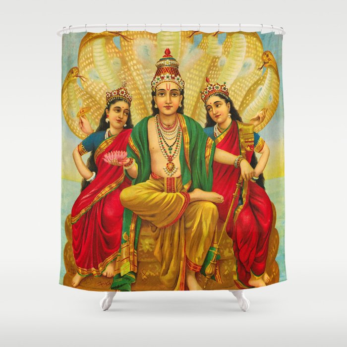 Sesha Narayana, King of Nagas by Raja Ravi Varma Shower Curtain