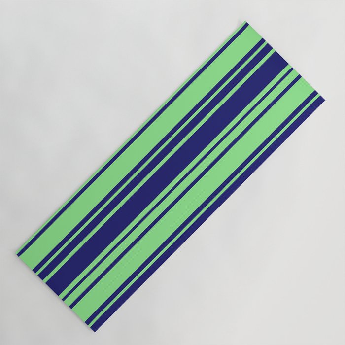 Midnight Blue and Light Green Colored Striped/Lined Pattern Yoga Mat
