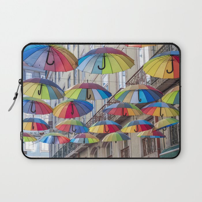 Umbrellas in Lisbon, Portugal art print- bright cheerful summer - street and travel photography Laptop Sleeve