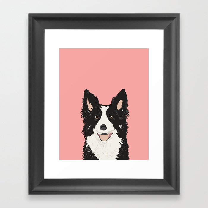 Border Collie pet portrait pink background dog lover art gifts Framed Art Print