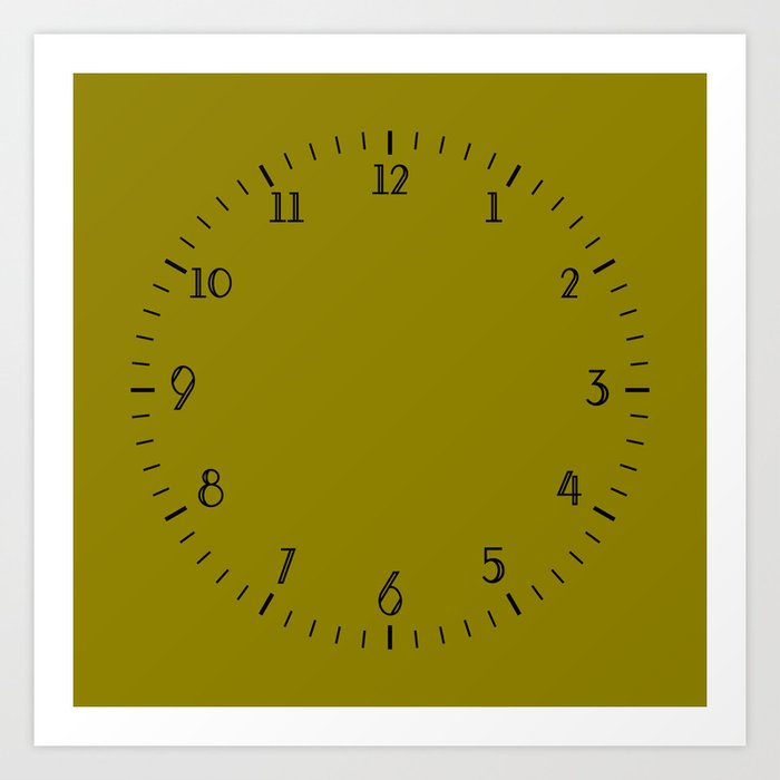 Simple Dark Yellow Wall Clock With Black Numbers Art Print