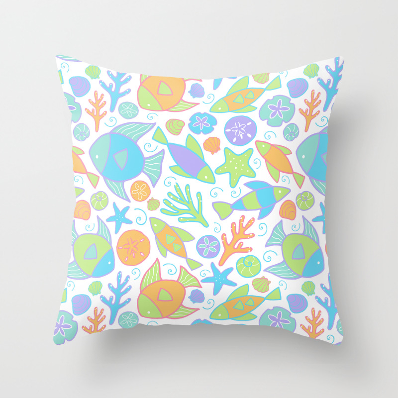 Colorful Tropical Fish Pattern Coastal Decor Throw Pillow By