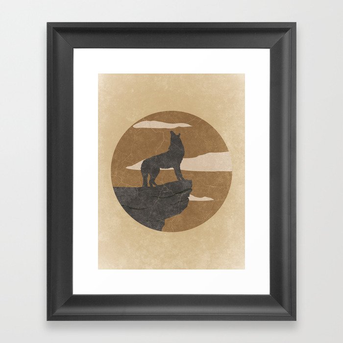 Howling Coyote Desert Landscape Framed Art Print