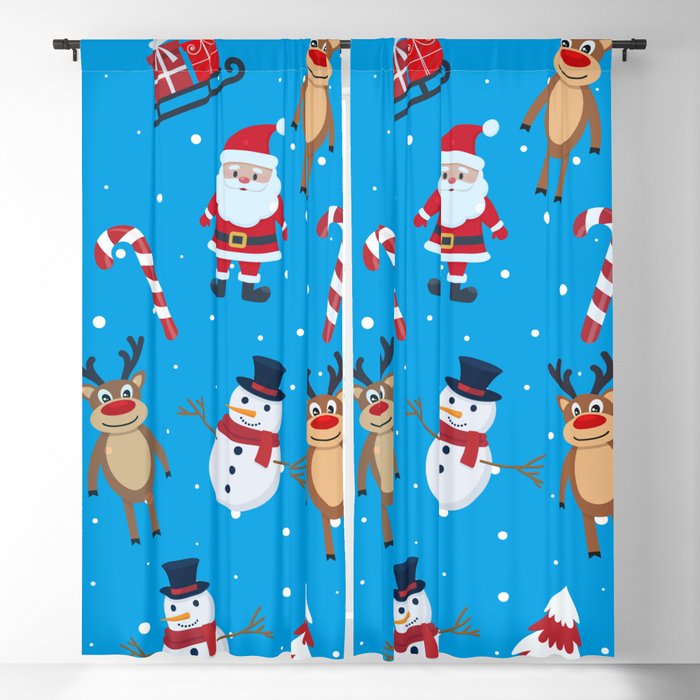 Christmas Seamless Pattern with Snowman, Reindeer and Santa Claus 01 Blackout Curtain