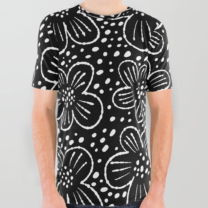 Black and white flowers pattern All Over Graphic Tee