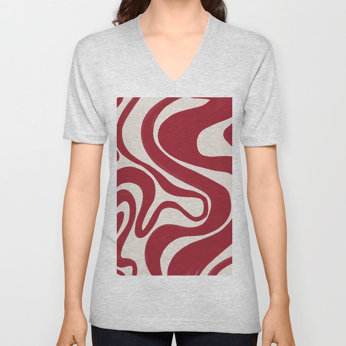 Scarlett Sage Red Liquid Swirl  V Neck T Shirt