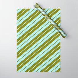 [ Thumbnail: Green & Turquoise Colored Stripes Pattern Wrapping Paper ]