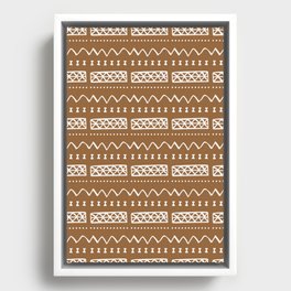 Zesty Zig Zag Bow Light Brown and White Mud Cloth Pattern Framed Canvas
