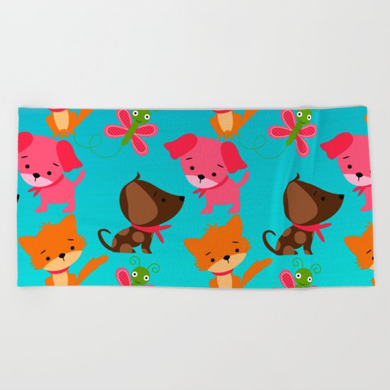 Kitty and Puppy Pattern Beach Towel