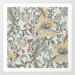 William Morris Enchanted Golden Lily Cream Blue Floral Art Print