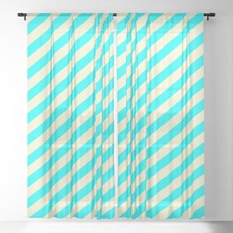 [ Thumbnail: Cyan and Light Yellow Colored Lines/Stripes Pattern Sheer Curtain ]