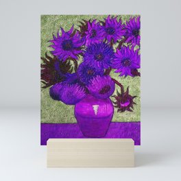 Vincent van Gogh Twelve purple sunflowers in a vase still life blue-gray background portrait painting Mini Art Print