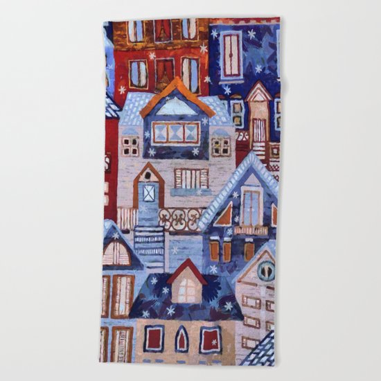 Winter town Beach Towel