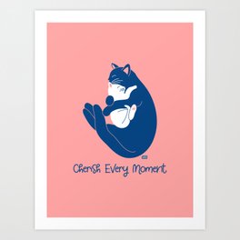 Cherish Every Moment | Cat Love (Pink) Art Print | Motherlove, Digital, Mommytobe, Positive, Catcuddles, Graphicdesign, Motherhood, Vector, Motivationalquote, Inspirational 