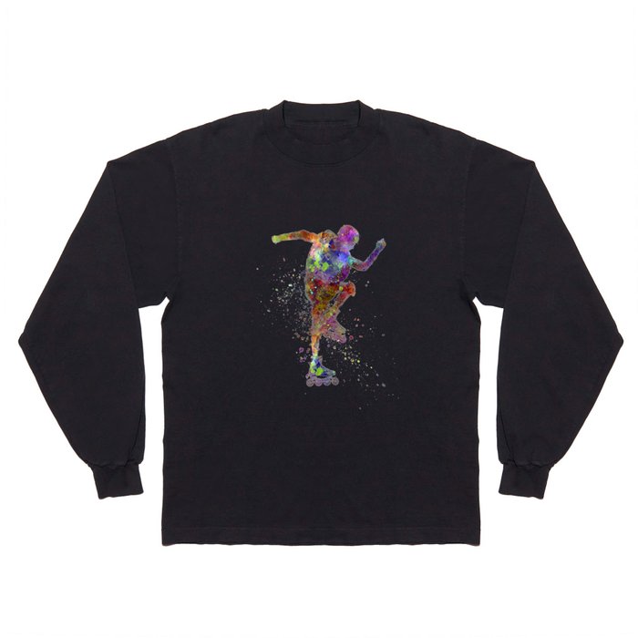 Young skater in watercolor Long Sleeve T Shirt