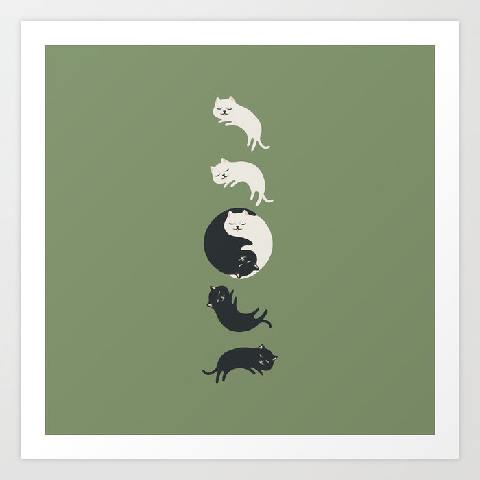 Hidden Cat 26green Yin Yang hug-ing v3 Art Print
