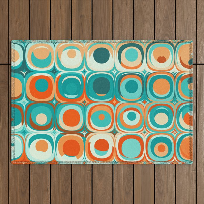 Orange and Turquoise Dots Outdoor Rug