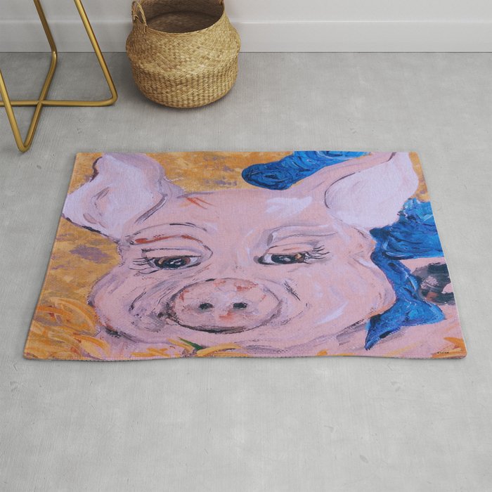 Blue Ribbon Pig Rug By Eloiseart Society6