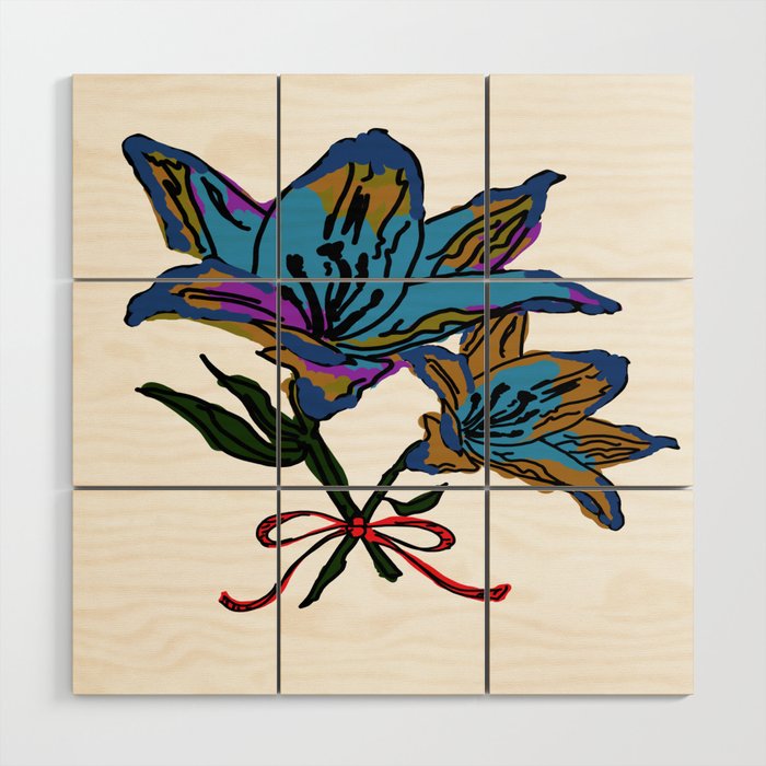 Colorful Lilly Bouquet Wood Wall Art
