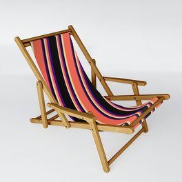 [ Thumbnail: Tan, Red, Indigo, and Black Colored Striped/Lined Pattern Sling Chair ]