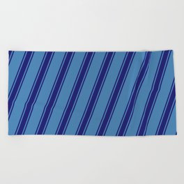 [ Thumbnail: Blue and Midnight Blue Colored Stripes Pattern Beach Towel ]