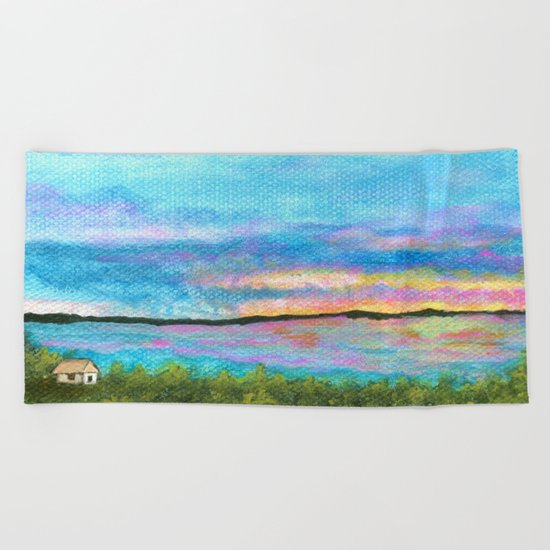 Good Morning, Landscape Art Painting Beach Ocean Beach Towel