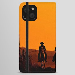 Wild West sunset - Cowboy Men horse riding at sunset Vintage west vintage illustration iPhone Wallet Case
