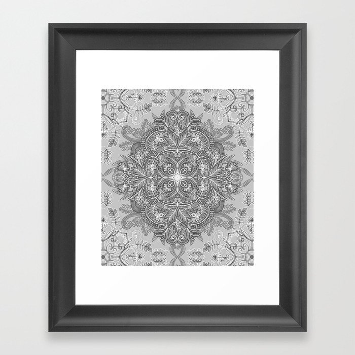 Vintage Winter Monochrome Doodle Framed Art Print