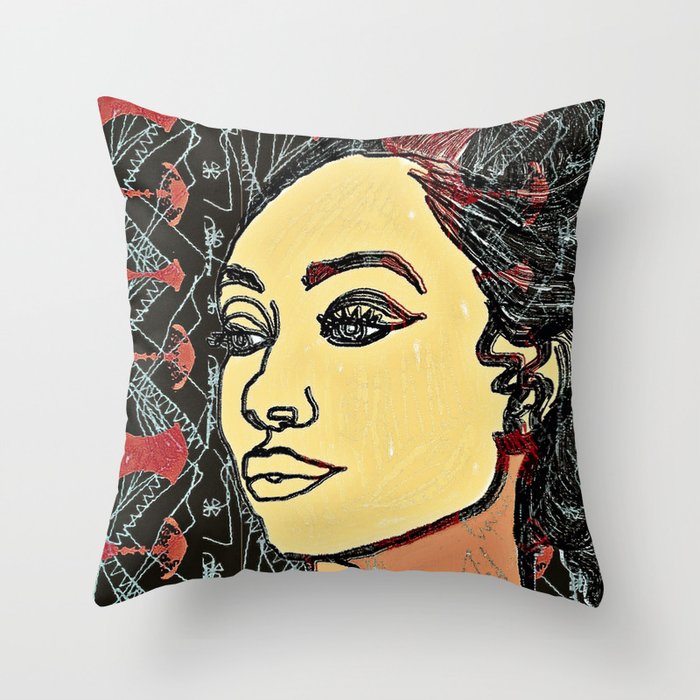 Female Portrait - Abstract Beatnik Girl Throw Pillow