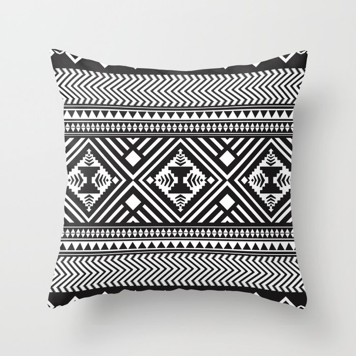 Monochrome Aztec inspired geometric pattern Throw Pillow