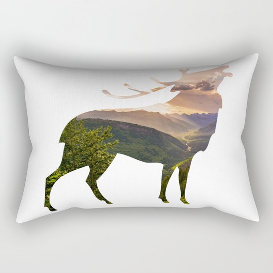 Elk Silhouette with Wilderness Inlay Rectangular Pillow