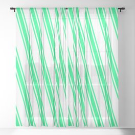 [ Thumbnail: White and Green Colored Lines Pattern Sheer Curtain ]