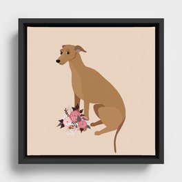 Italian Greyhound and Flowers Red Dog Beige Framed Canvas