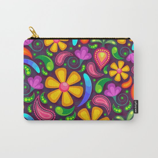 Brightly Colored Yellow Floral Pattern Carry-All Pouch