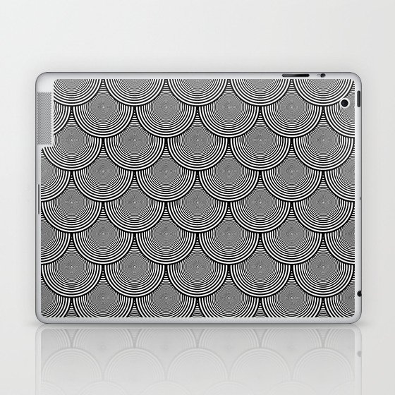 Hypnotic Black and White Circle Scales Pattern - Graphic Design Laptop & iPad Skin