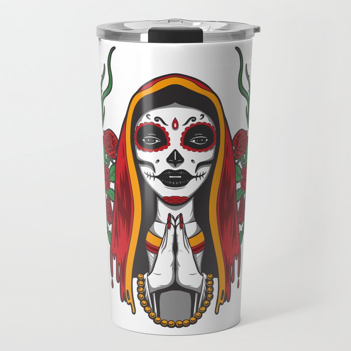 Mexican Santa Muerte. The illustration shows the Santa Muerte, the deity of pre-Colombian origins Travel Mug