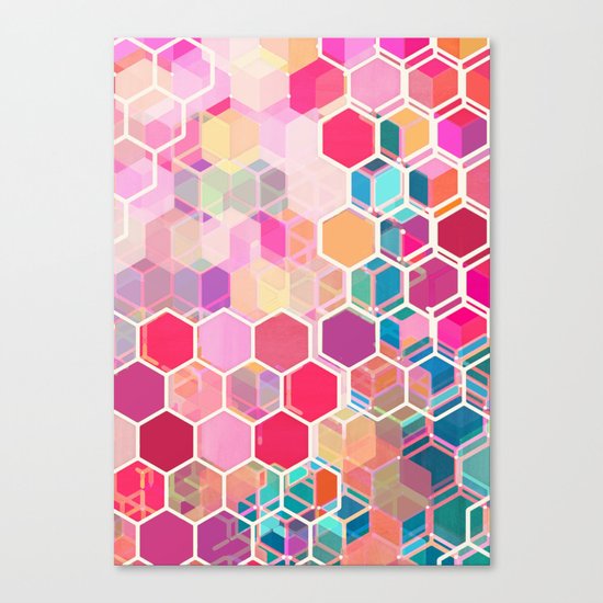 Rainbow Honeycomb - colorful hexagon pattern Canvas Print