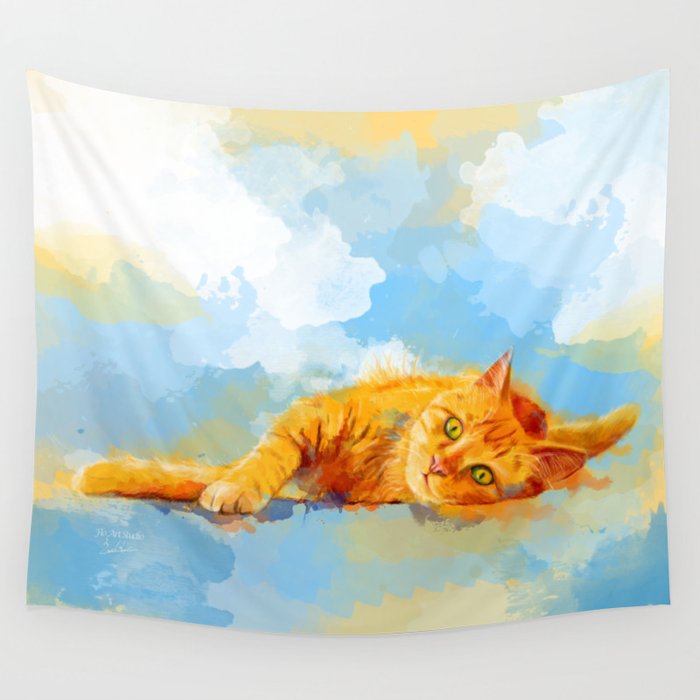 Cat Dream - orange tabby cat painting Wall Tapestry