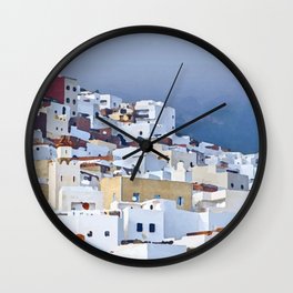 Spectacular view of Tetouan Morocco, watercolor painting of a tourist town, vacation clip art Wall Clock