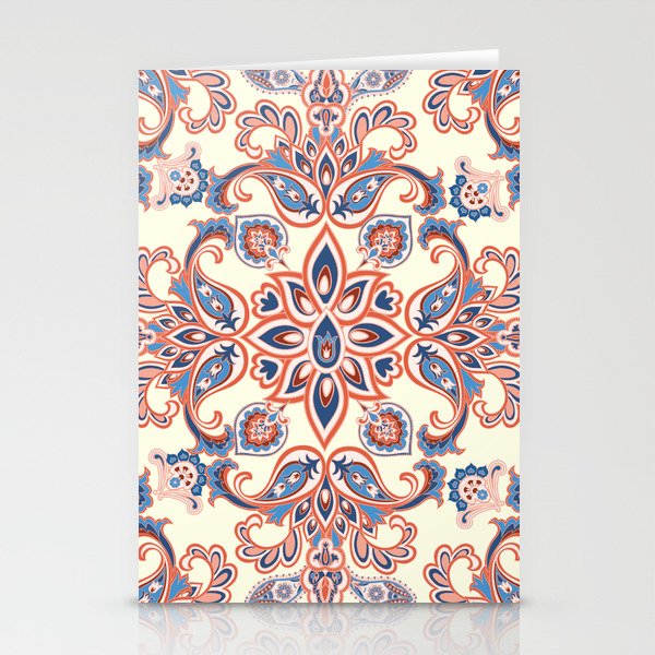 Ornamental Ethnic Bohemian Pattern XVI Cream Coral Stationery Cards