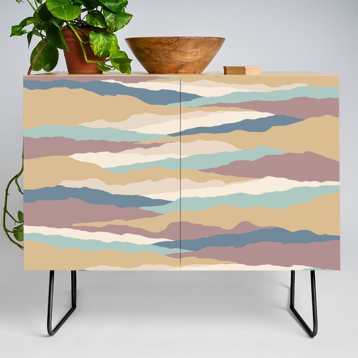 Abstract rustic wavy mountain silhouette pattern. Digital Illustration background Credenza